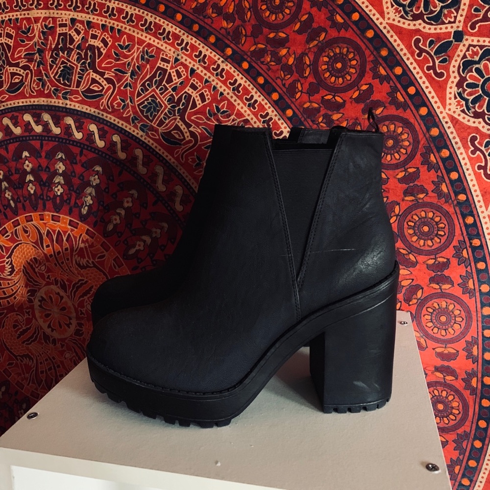 Black platform ankle booties